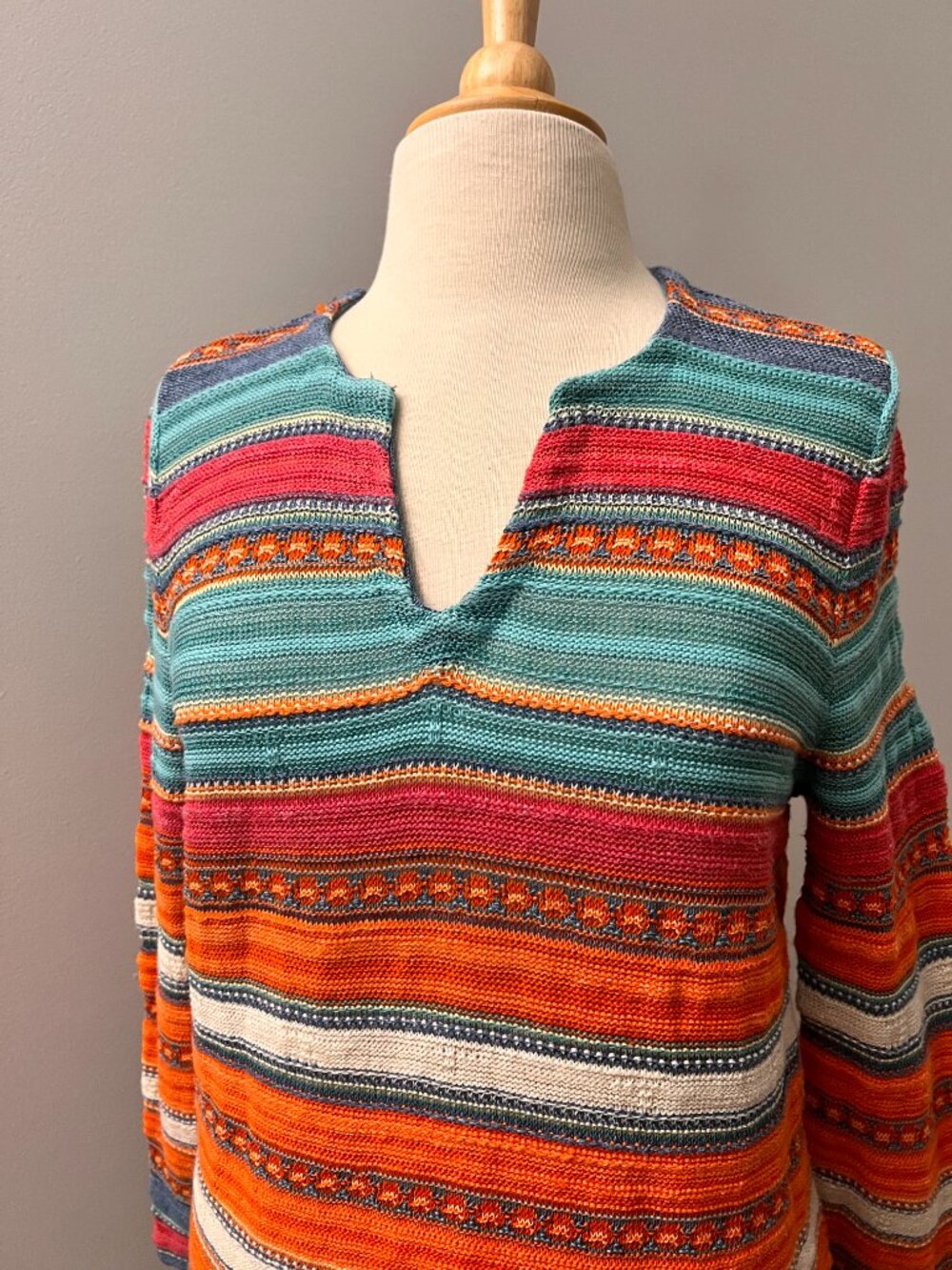 Ralph Lauren LRL Stripe Southwestern Linen Blend Sweater Sz L - Picture 2 of 8